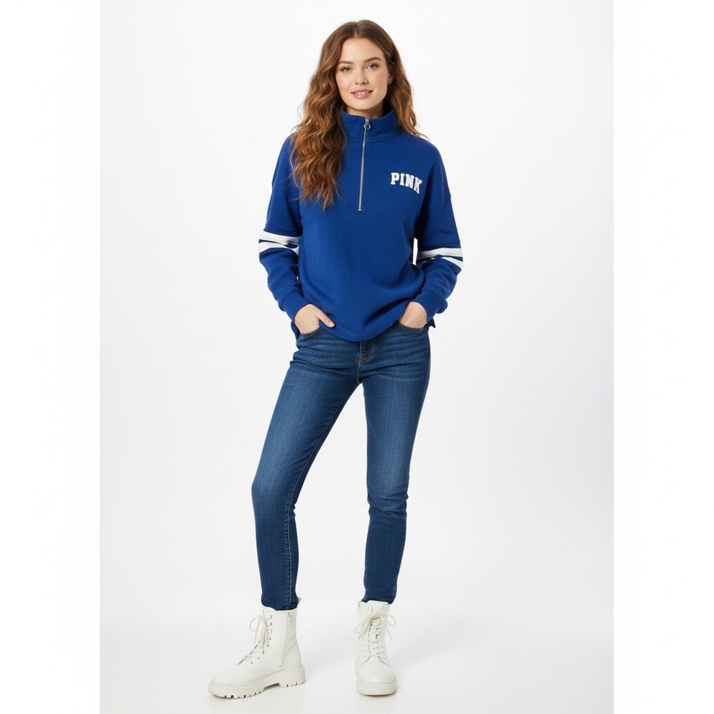 Victoria's Secret PINK Fleece Oversized Quarter-Zip Sweatshirt in Ensign Blue